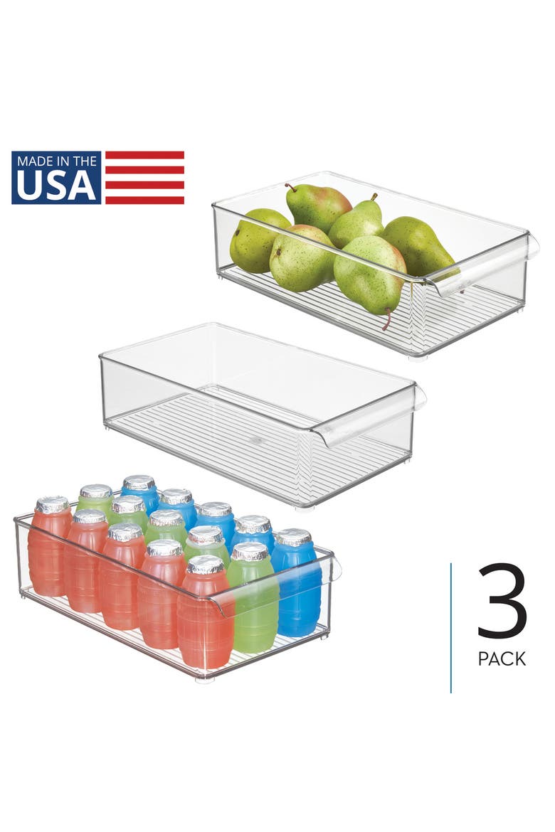 Large Stackable Fridge or Freezer Bin with Front Handle - Set of 3 - Clear, Alternate, color, Clear