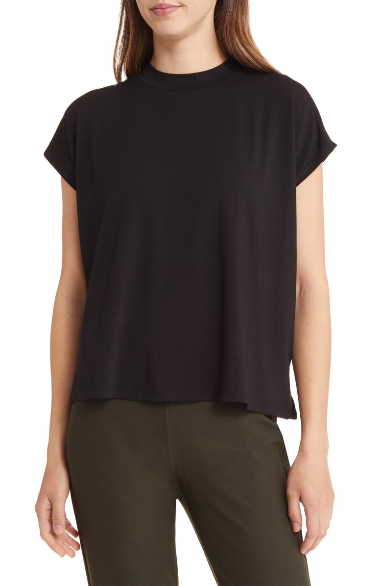 Eileen Fisher Mock Neck Cap Sleeve T-Shirt, Main, color,