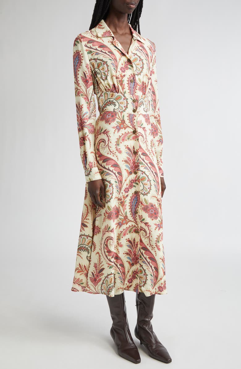 Etro Paisley Print Long Sleeve Crepe Shirtdress, Alternate, color, Stampa F.do Bianco