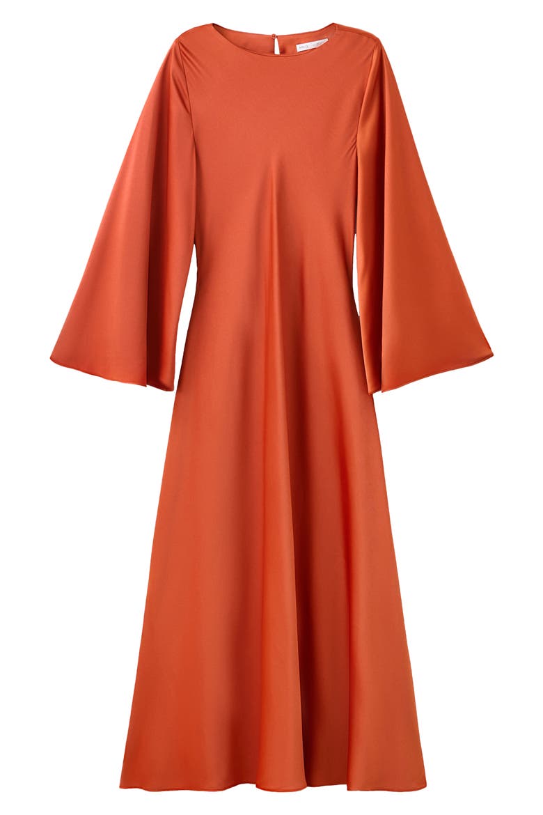 Long Sleeve Flare Satin Maxi Dress, Alternate, color, RUSSET