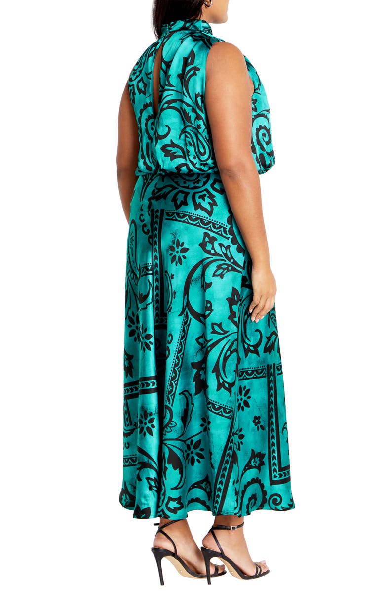 City Chic Elaine Print Sleeveless Maxi Dress, Alternate, color, Turquoise/ Black Paisley