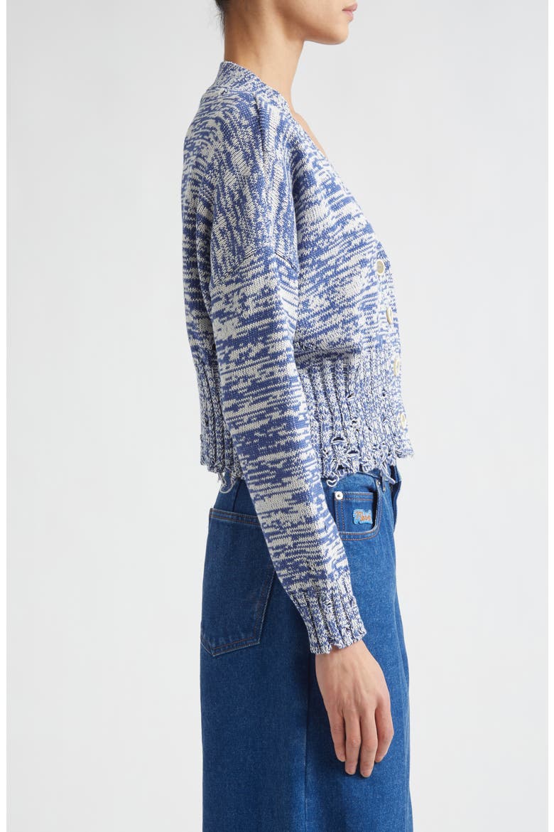 Dishevelled Crop Cotton V-Neck Cardigan, Alternate, color, ORION BLUE