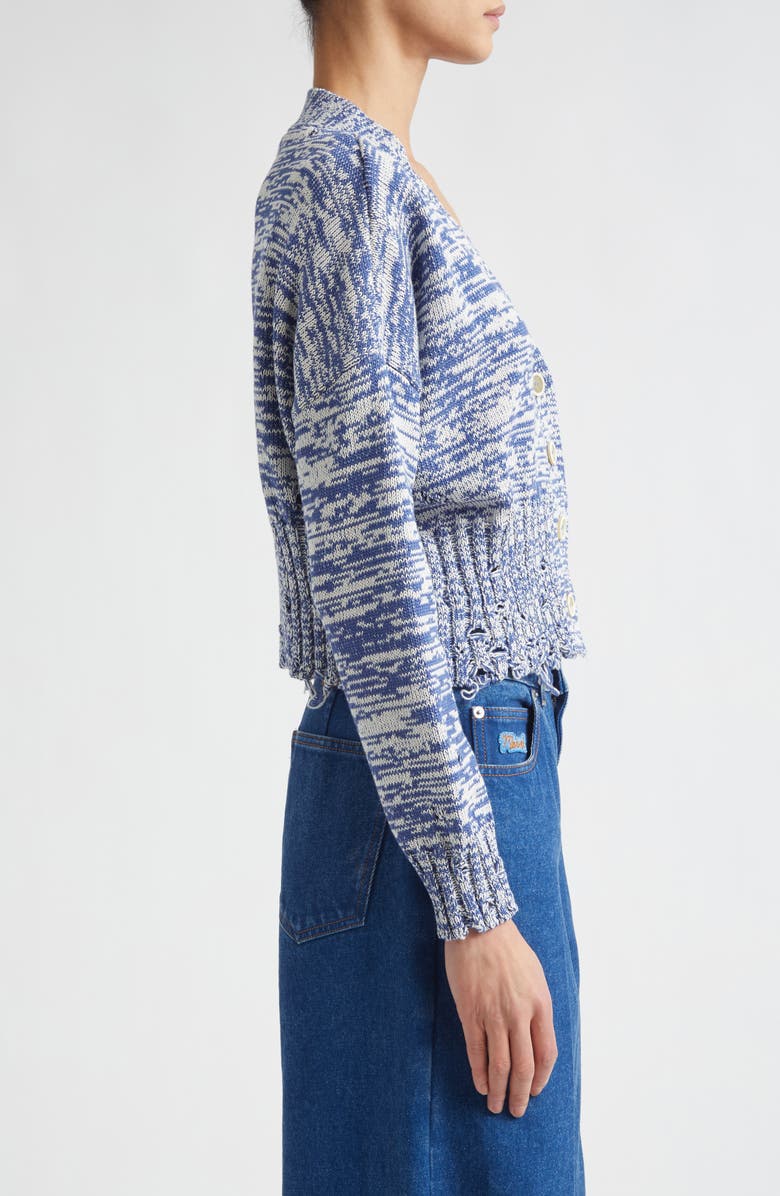 Marni Dishevelled Crop Cotton V-Neck Cardigan, Alternate, color, Orion Blue