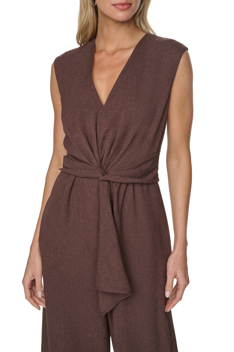 Twist Front Wide Leg Jumpsuit, Alternate, color, COFFEE BEAN