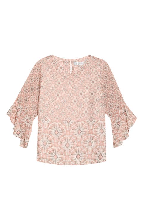 Print Ruffle Sleeve Top