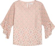 KASPER Print Ruffle Sleeve Top