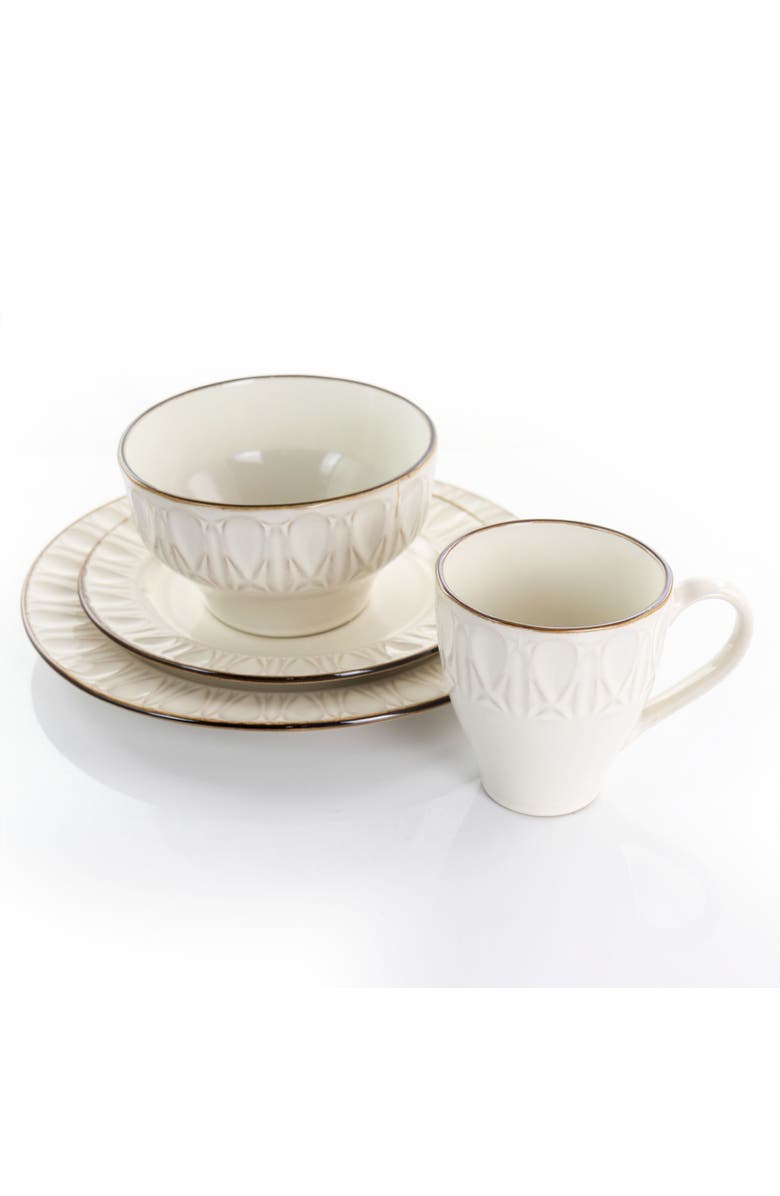 Gibson Elite Golden Halo 16 Piece Stoneware Dinnerware Set, Alternate, color, White
