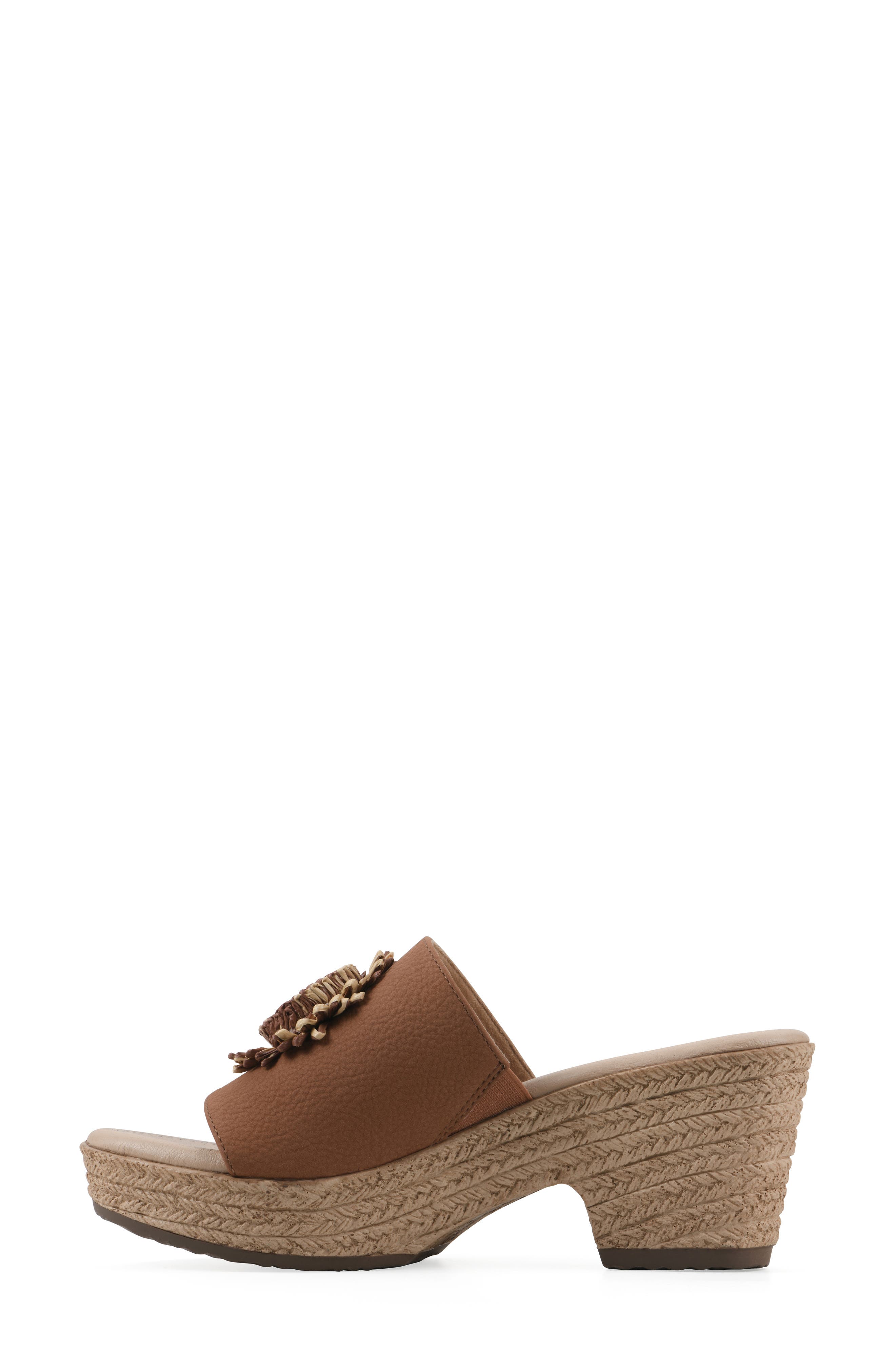 Birkley Wedge Sandal, Alternate, color, COGNAC/ TUMBLED/ NUBUCK