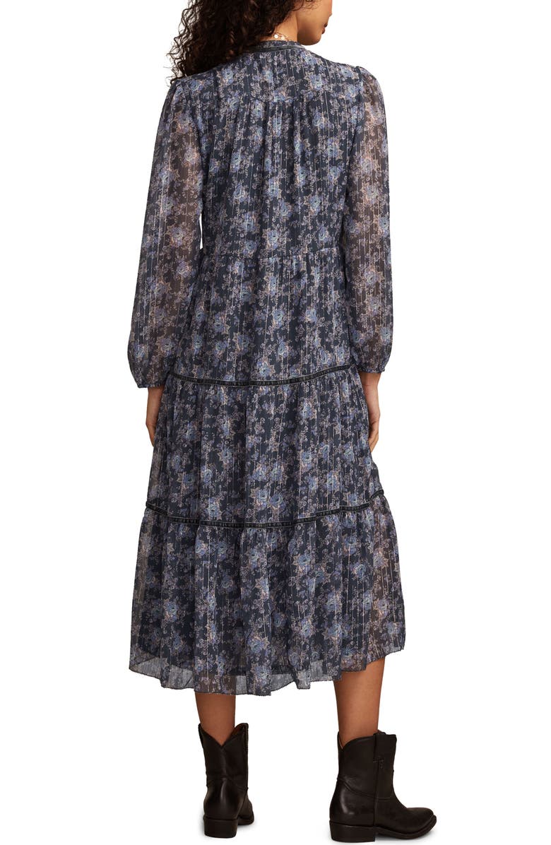 Lucky Brand Floral Print Long Sleeve Maxi Dress, Alternate, color, Blue Floral