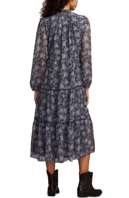 Lucky Brand Floral Print Long Sleeve Maxi Dress In Blue
