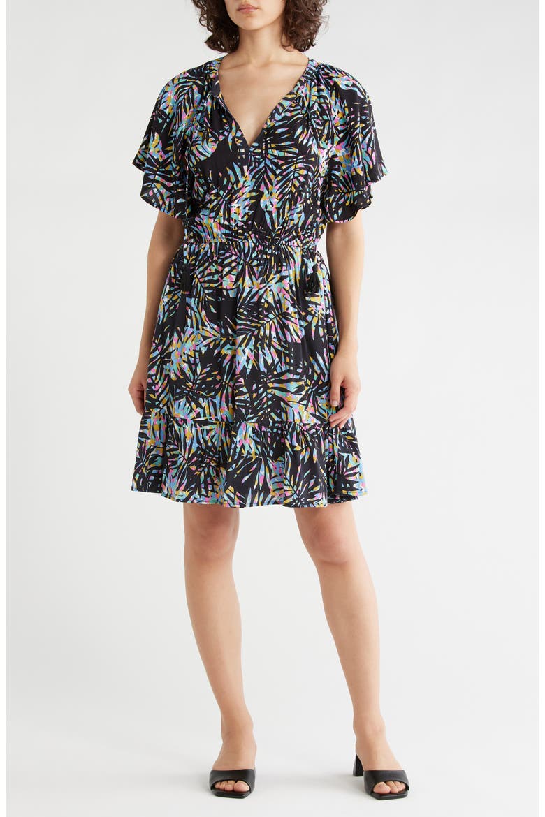 Flutter Sleeve Dress, Main, color, BLACK/ BLUE