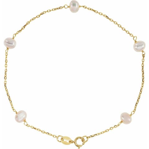 Five Station Freshwater Pearl Bracelet in 14K Gold