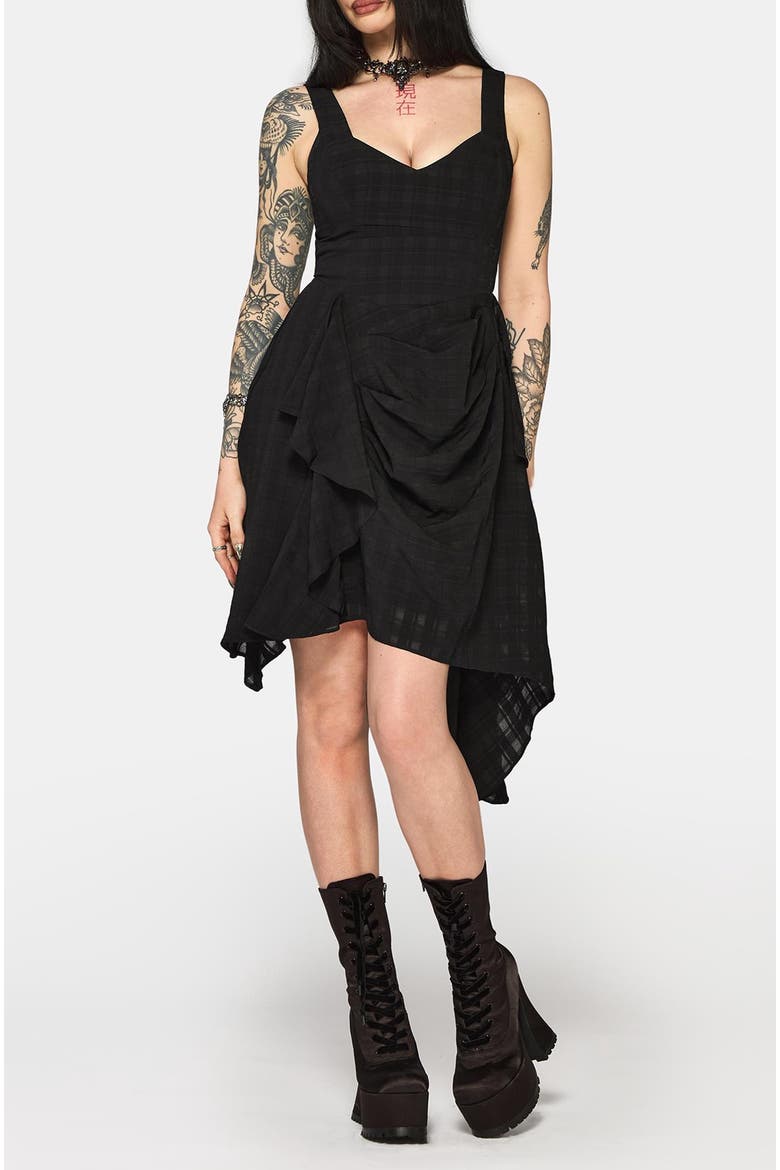 Vivienne Checked Ruched Mini Dress, Alternate, color, Black