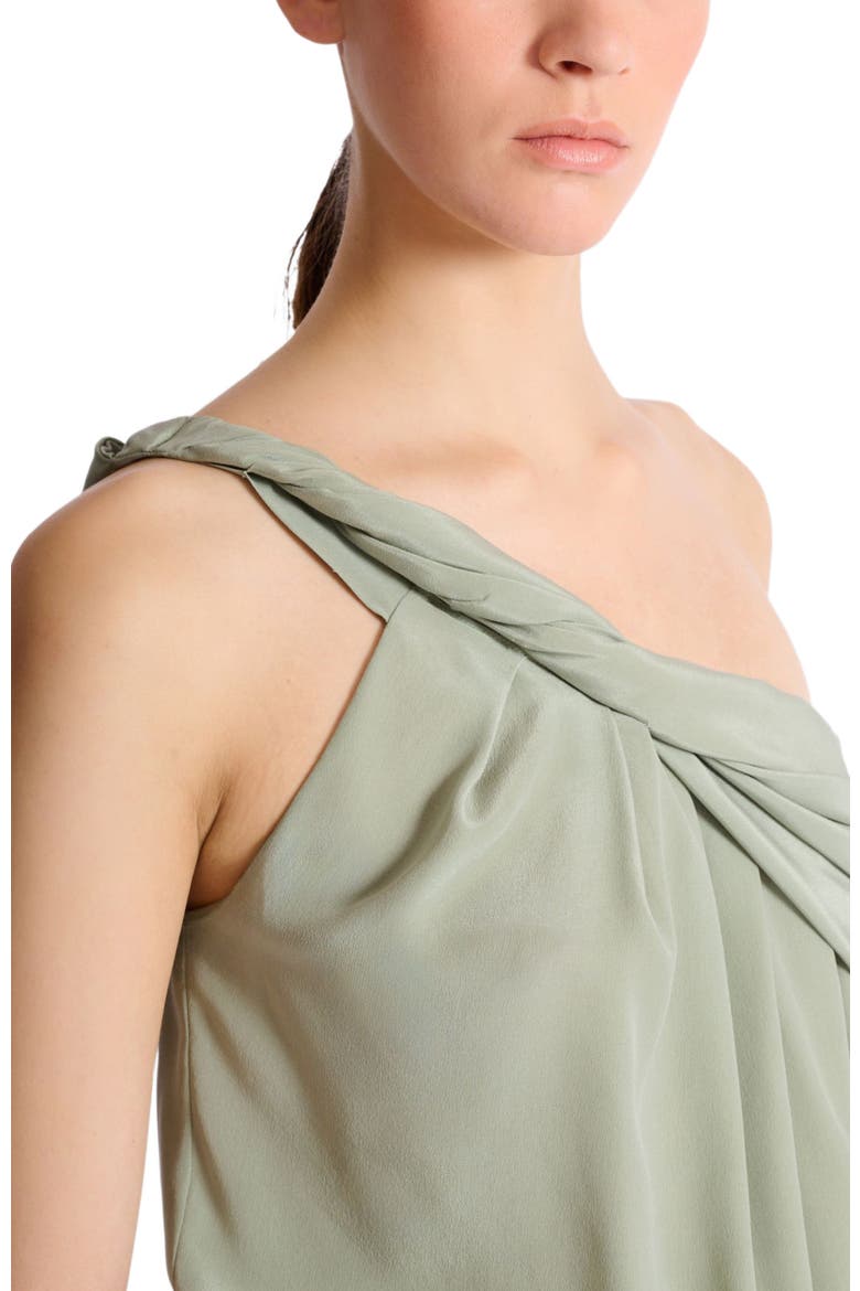 Draped one-shoulder silk crepe top, Alternate, color, green