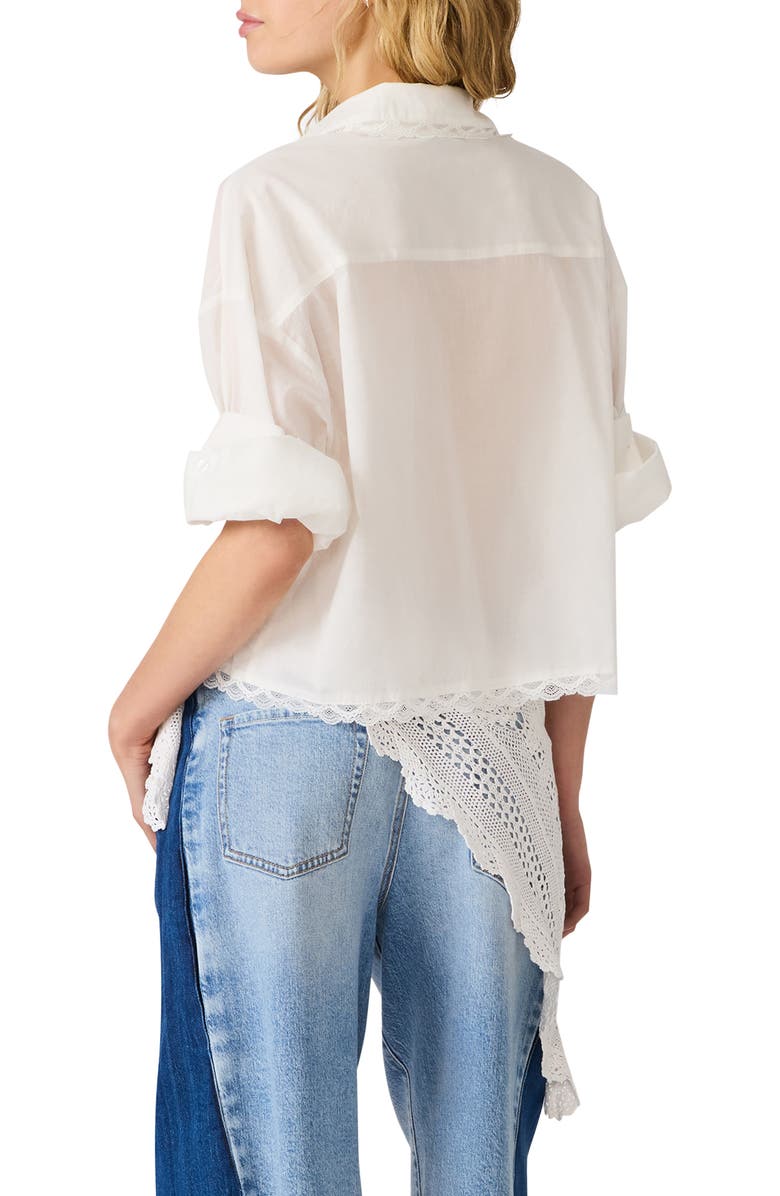 Steve Madden Delphi Lace & Pleat Detail Cotton Button-Up Shirt, Alternate, color, Antique
