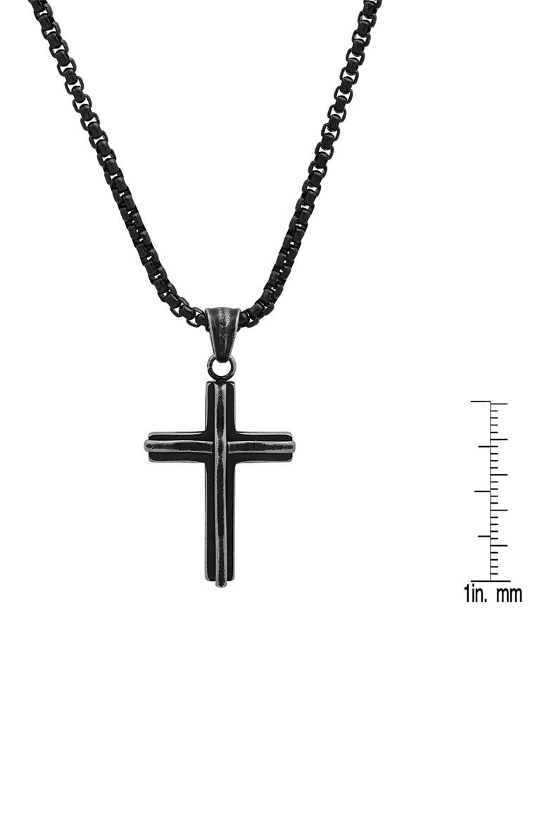 Men's Black IP Stainless Steel Cross Pendant Necklace, Alternate, color, BLACK
