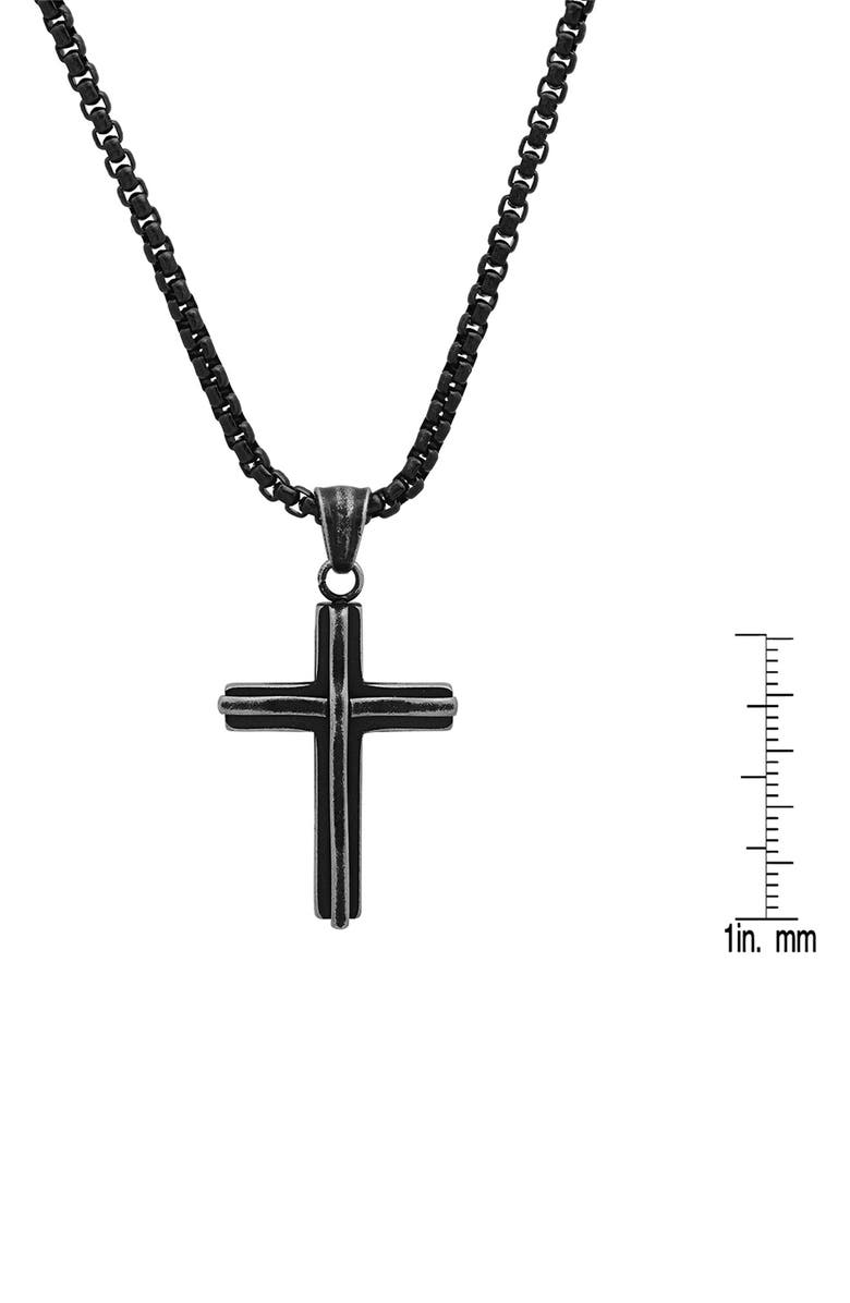 HMY JEWELRY Men's Black IP Stainless Steel Cross Pendant Necklace, Alternate, color, 