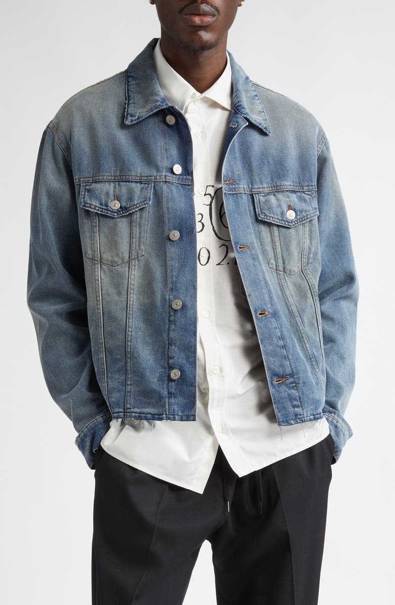 MM6 Maison Margiela Raw Hem Denim Trucker Jacket, Main, color, Grey Blue