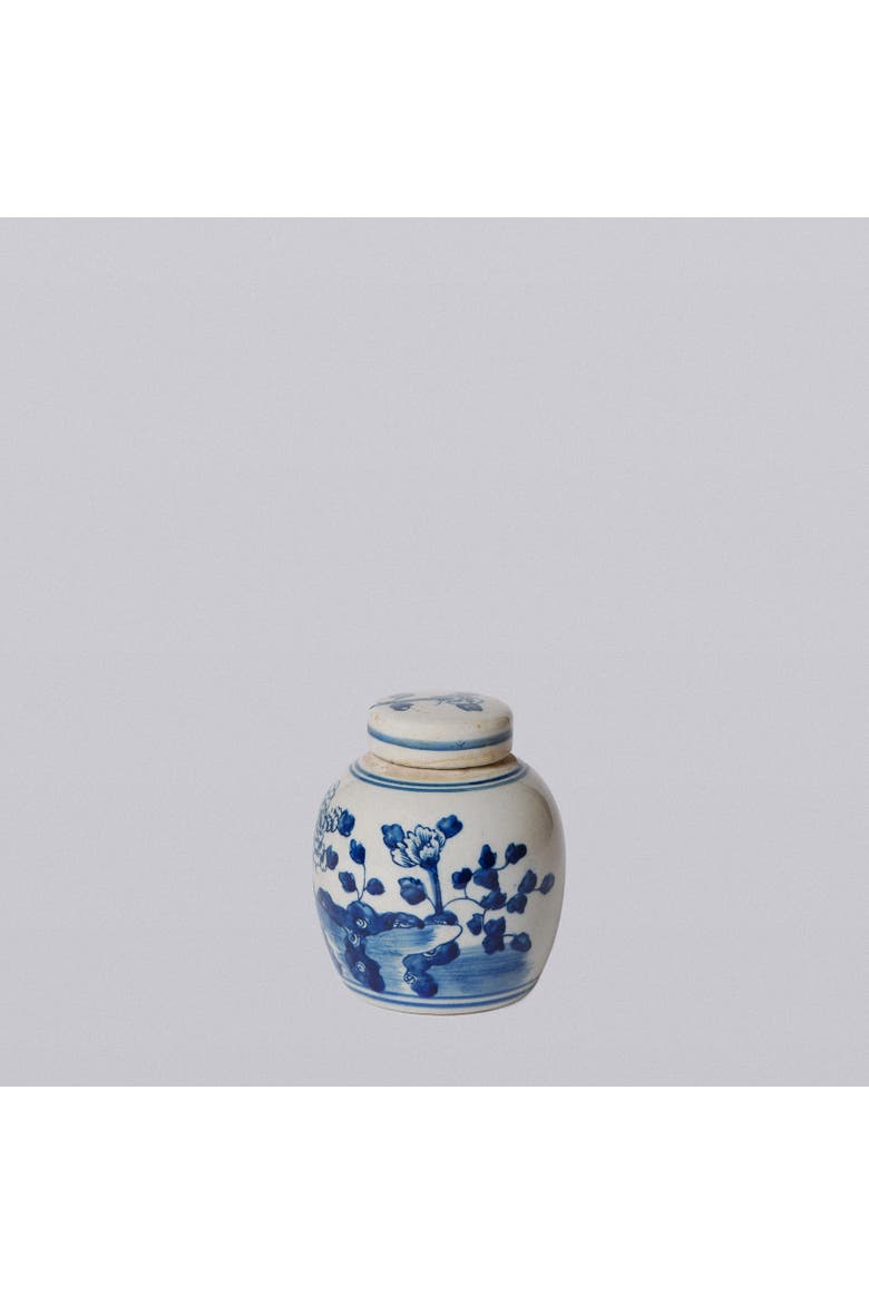 Porcelain Mini Peony Floral Round Jar, Alternate, color, Blue + White