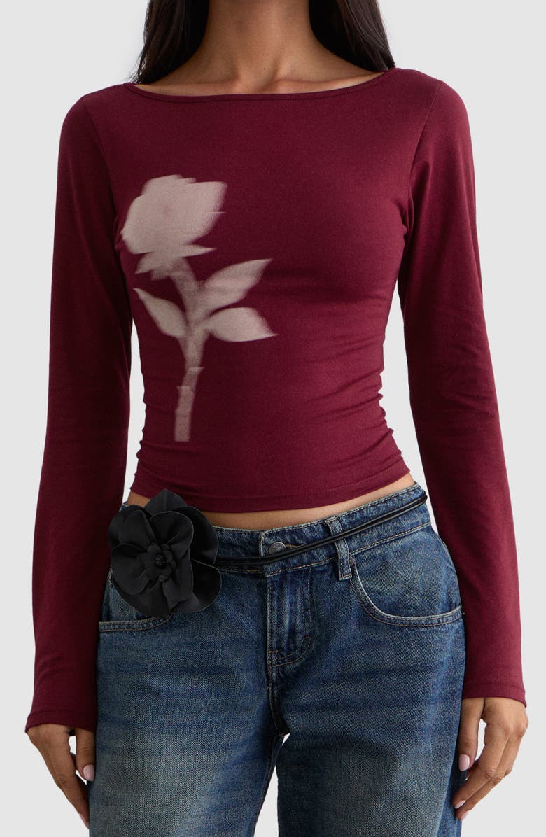 Motel Amabon Floral Stretch Cotton Top, Main, color, Burgundy Blurred Rose