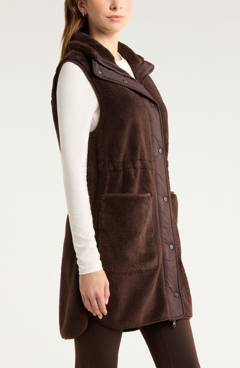 Zella Longline Faux Shearling Vest, Alternate, color, Brown Mole
