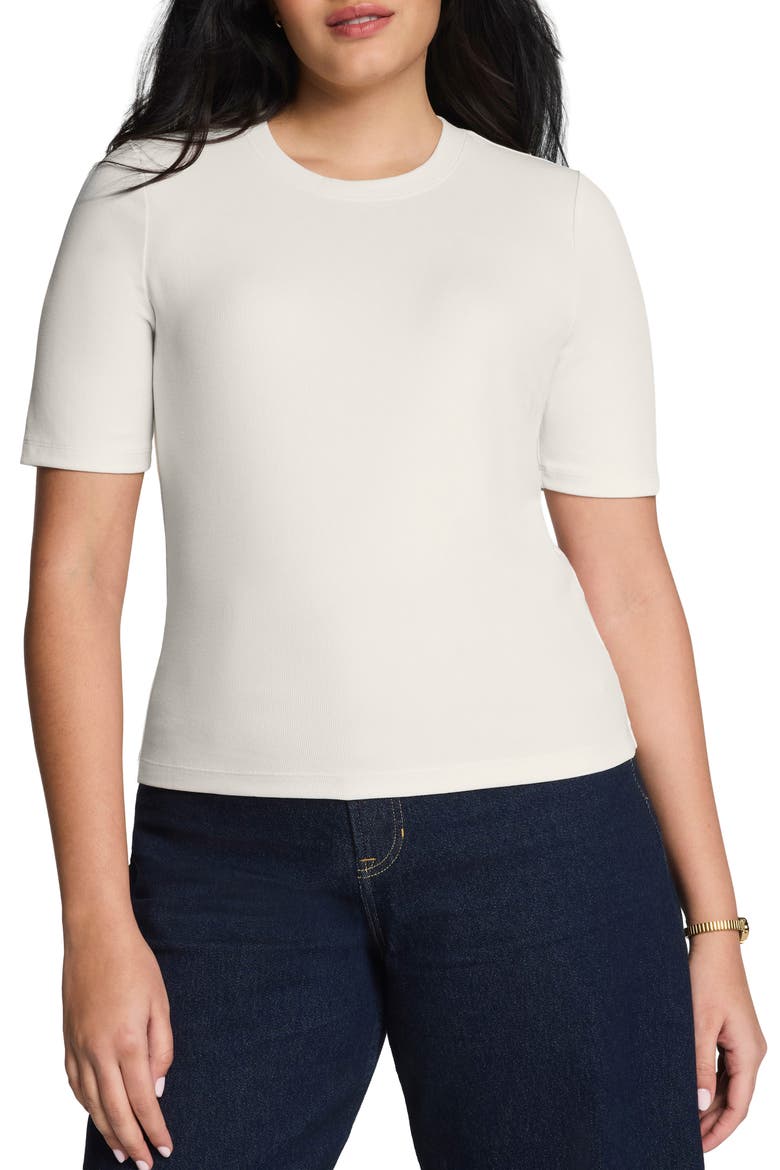 Crewneck Elbow Sleeve T-Shirt, Main, color, IVORY