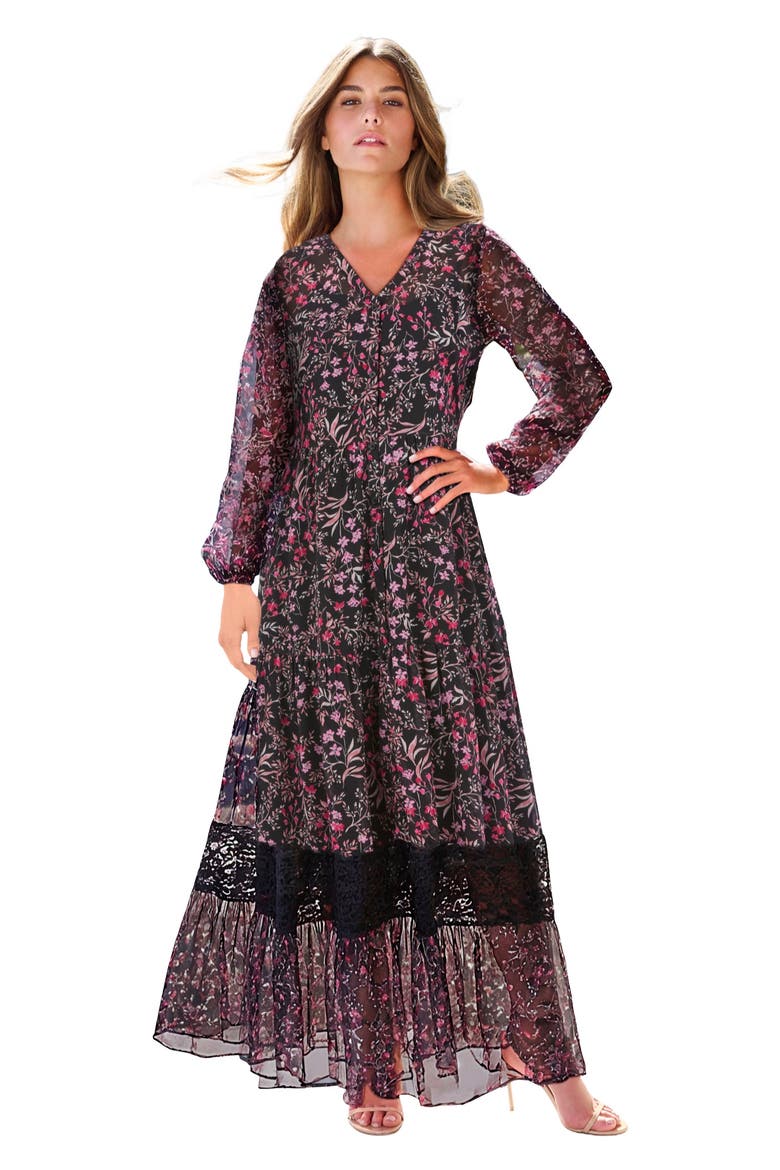 Lace Tiered Maxi Dress, Main, color, SOFT BLUSH ROSES