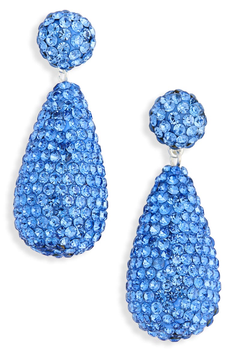 Pavé Drop Earrings, Main, color, BLUE- SILVER