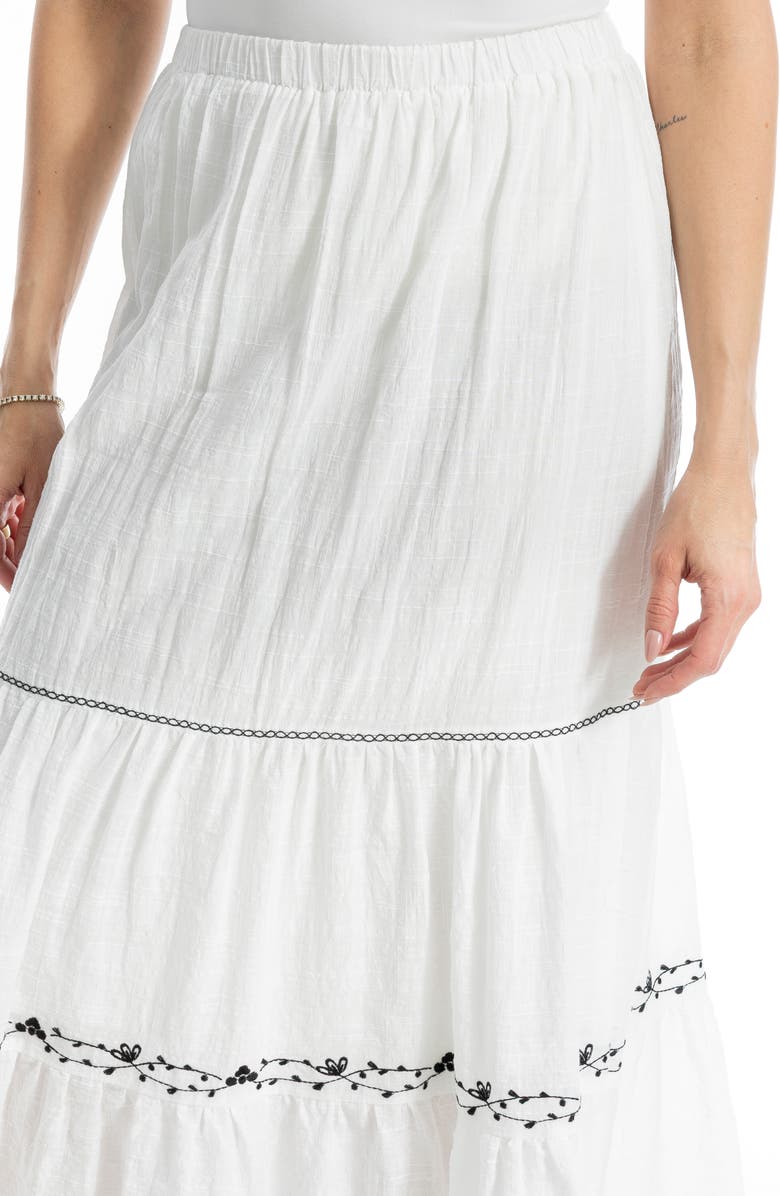 MAX STUDIO Floral Embroidered Tiered Maxi Skirt, Alternate, color, White/ Black Vine