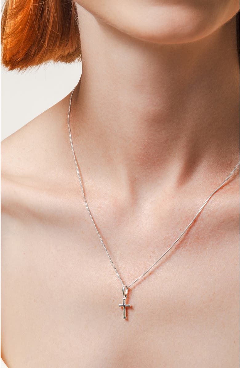 Rizen Jewelry Small Cross Pendant Necklace, Alternate, color, Sterling Silver