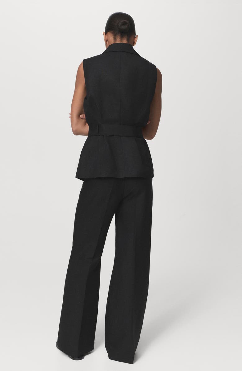 MANGO Straight Leg Linen Blend Pants, Alternate, color, Black