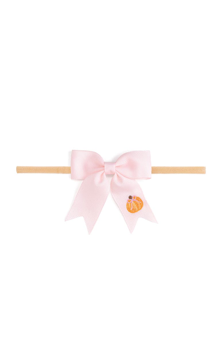 Pumpkin Embroidered Bow Baby Headband, Main, color, Pink