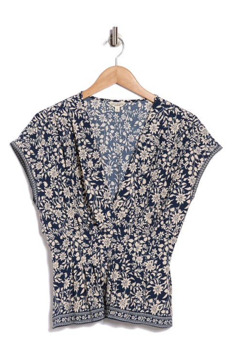 V-Neck Short Sleeve Pleated Top