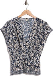 MAX STUDIO V-Neck Short Sleeve Pleated Top