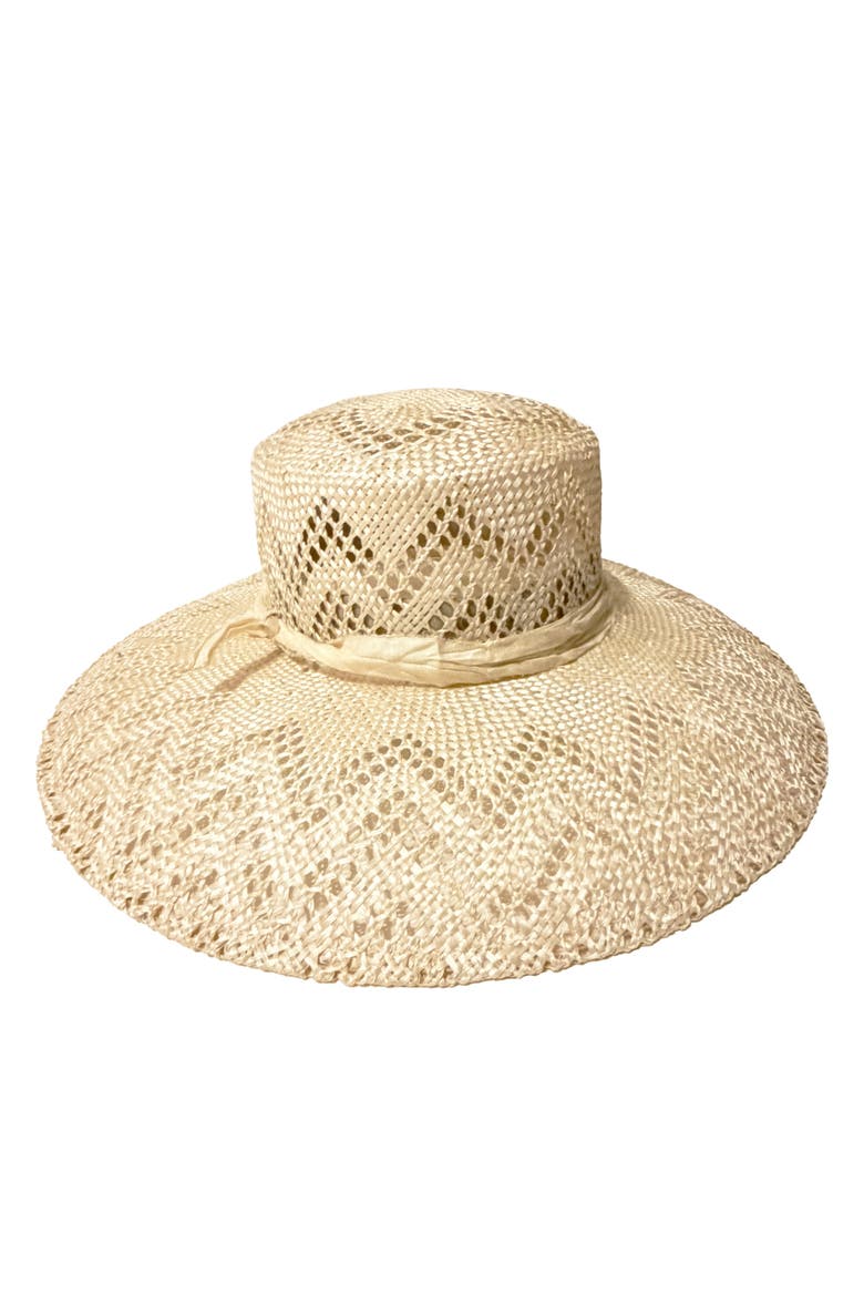 Audrey Open Weave Straw Hat, Alternate, color, Natural With Ivory Trim