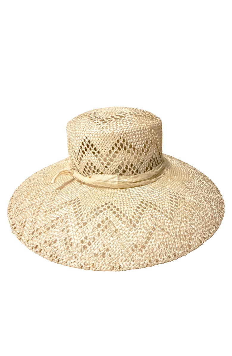 Binata Millinery Audrey Open Weave Straw Hat, Alternate, color, Natural With Ivory Trim