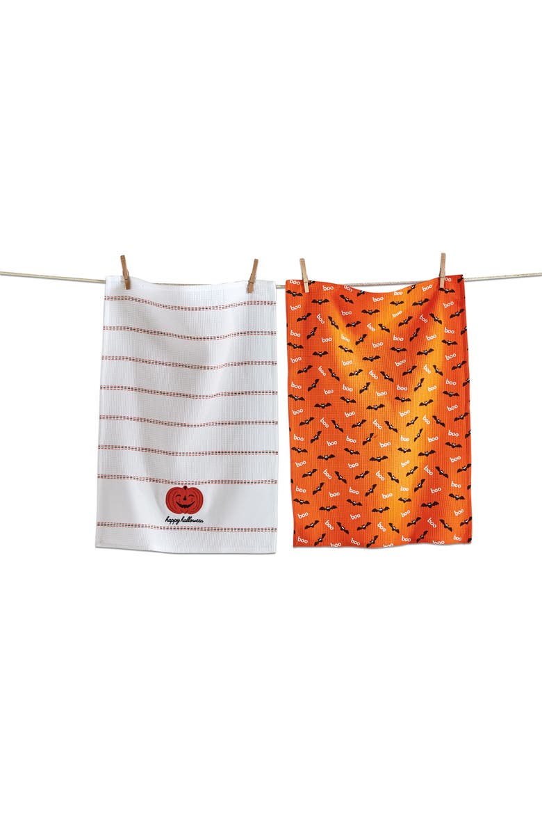 Happy Halloween Set of Two Multicolor Cotton Towels, Main, color, White