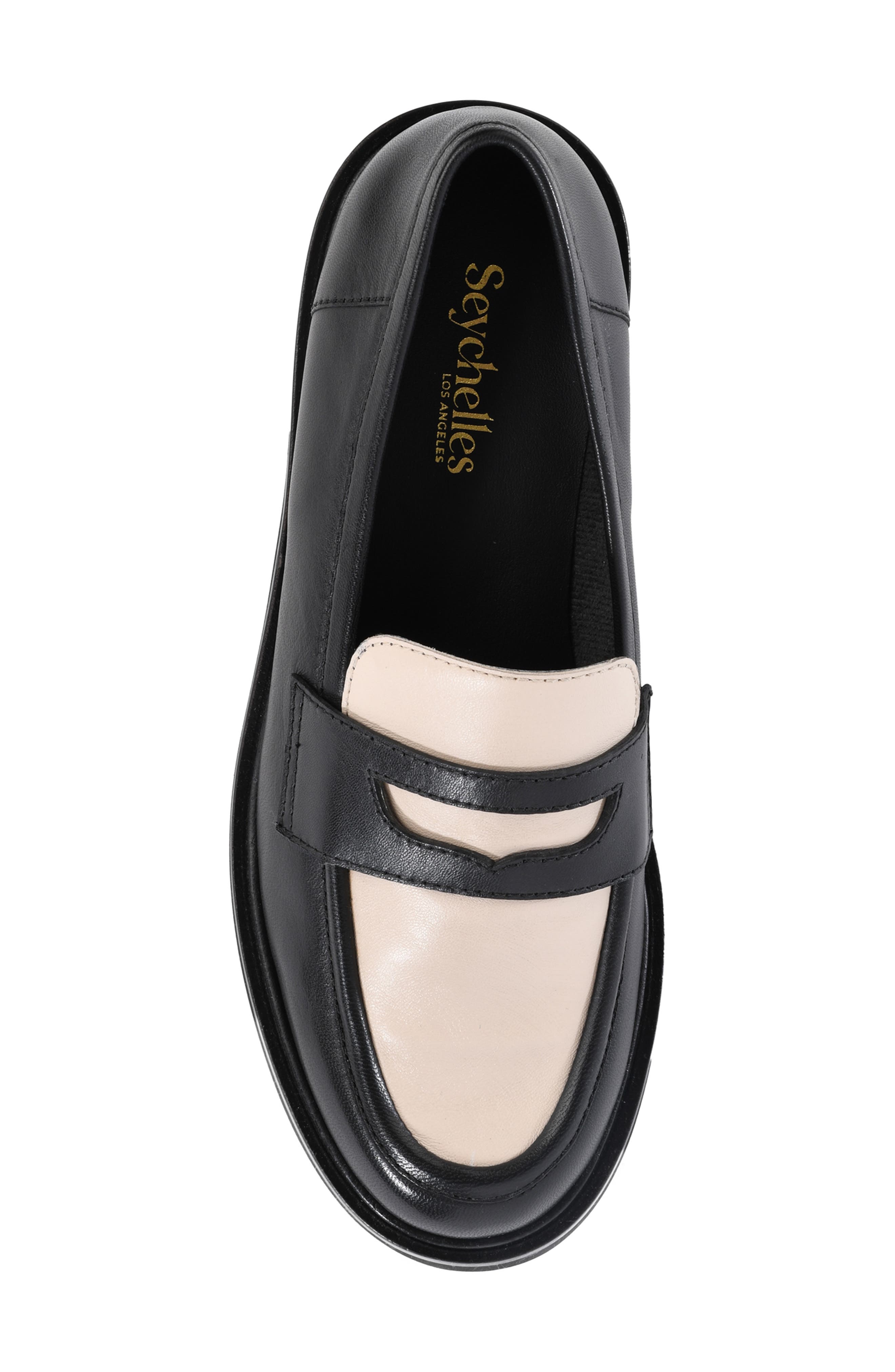 Seychelles Superior Penny Loafer, Alternate, color, White/ Black Leather