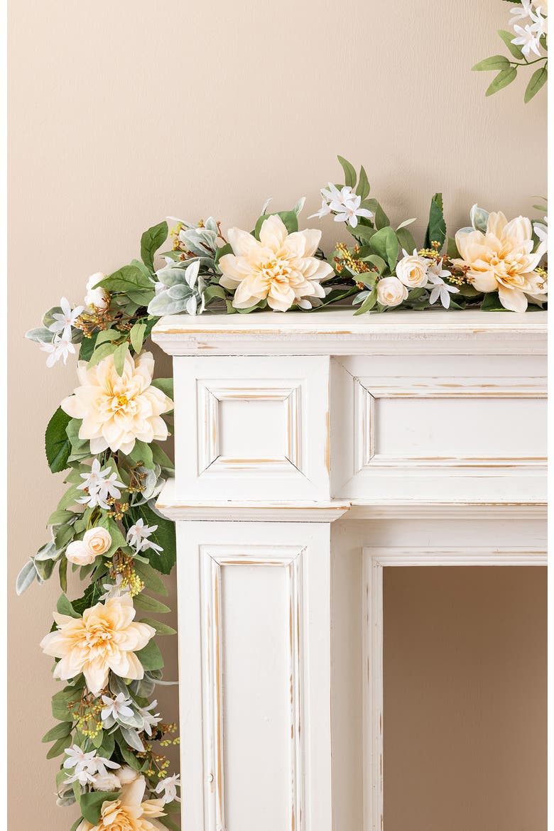 6ft Dahlia or Hydrangea Peony & Cherry Artificial Garland, Alternate, color, Beige