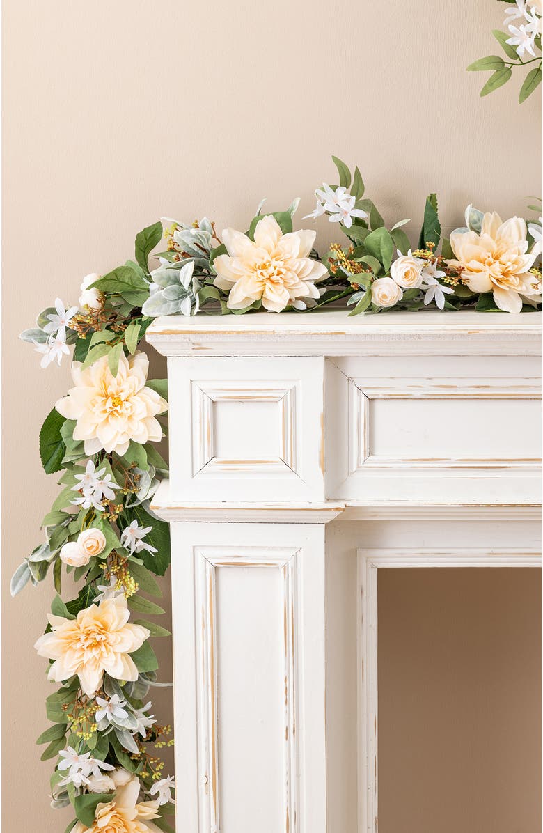 Glitzhome 6ft Dahlia or Hydrangea Peony & Cherry Artificial Garland, Alternate, color, Beige
