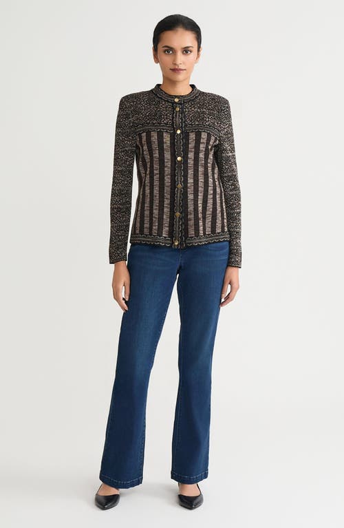 Ming Wang Mosaic Knit Sweater Jacket In Brown