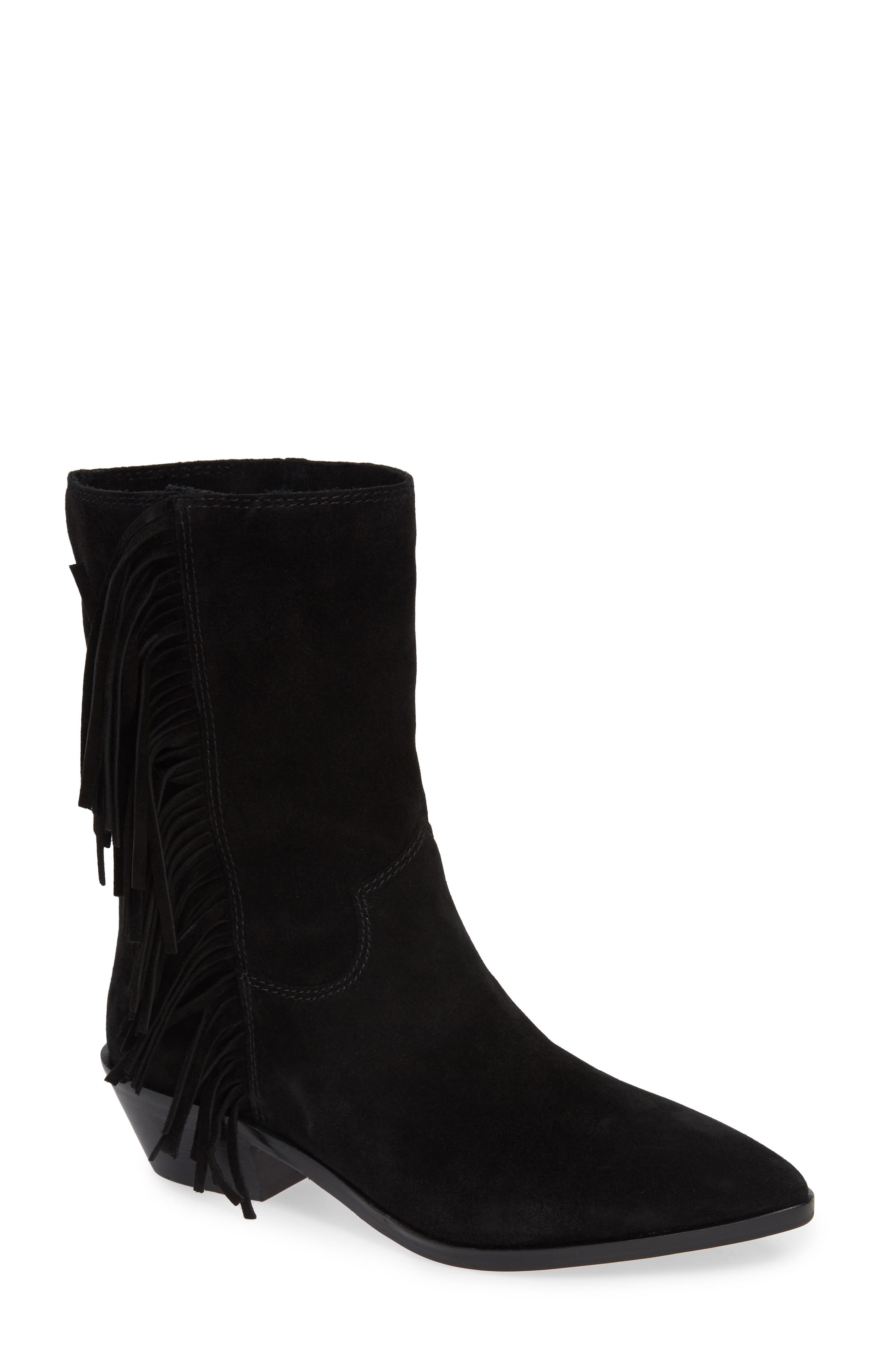 Krissa Fringed Bootie, Main, color, BLACK SUEDE