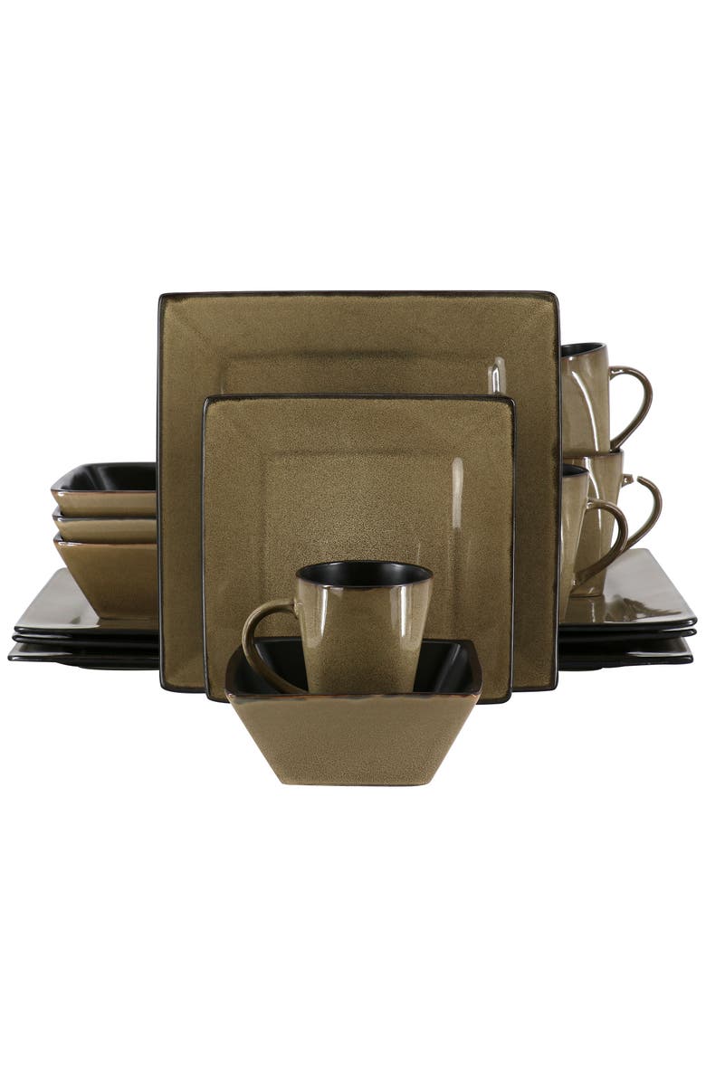 Gibson Elite Kiesling 16 Piece Hard Square Stoneware Dinnerware Set, Main, color, Beige