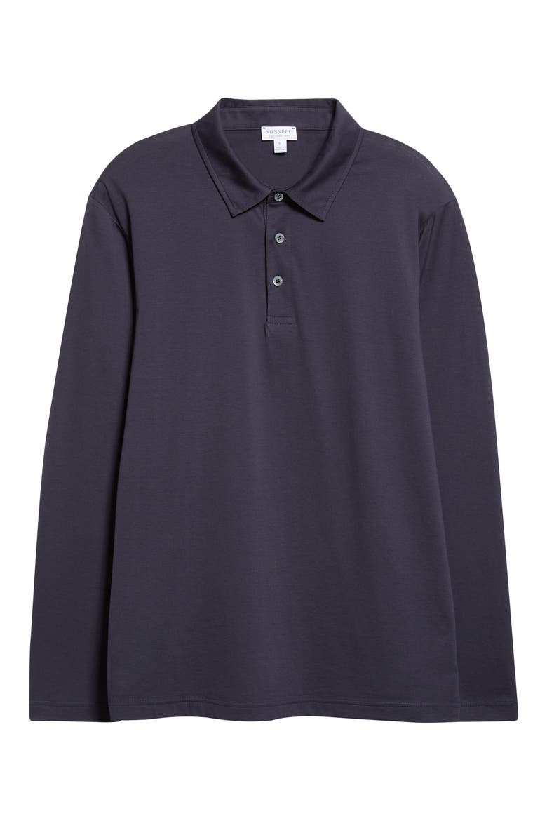 Long Sleeve Supima® Cotton Polo, Alternate, color, NAVY