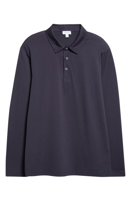 Sunspel Long Sleeve Supima® Cotton Polo In Blue
