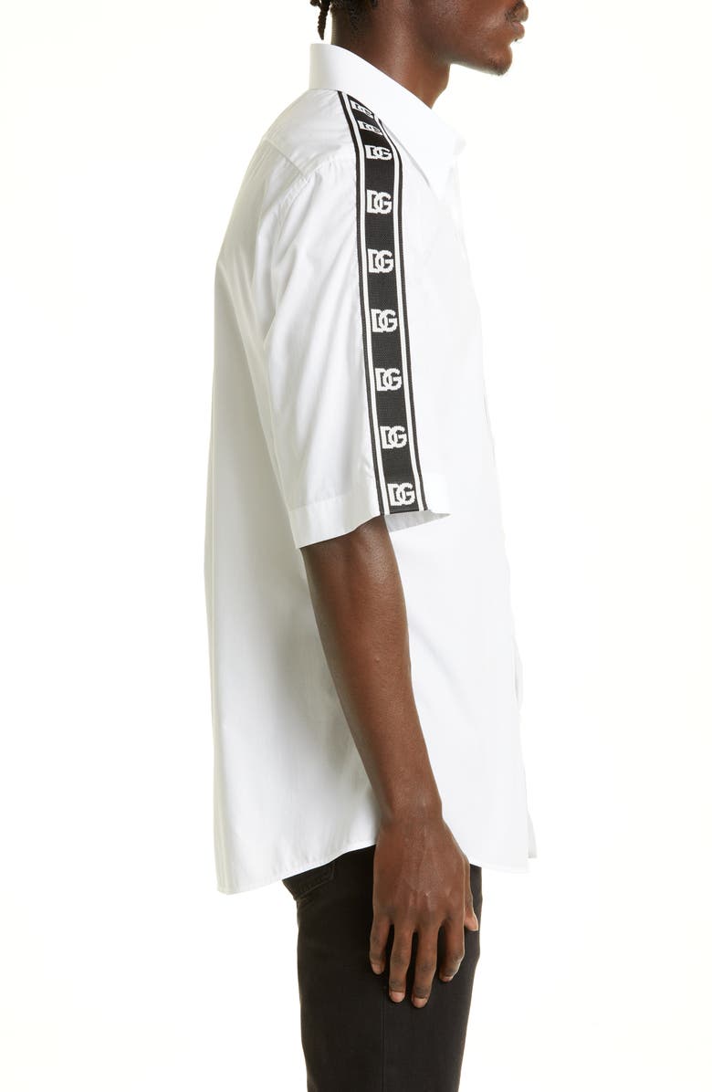 Dolce&Gabbana Men's Martini Fit Logo Tape Short Sleeve Button-Up Shirt, Alternate, color,