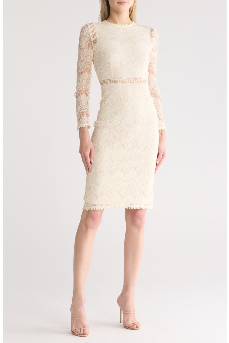Lace Long Sleeve Midi Dress, Main, color, ANTIQUE WHITE