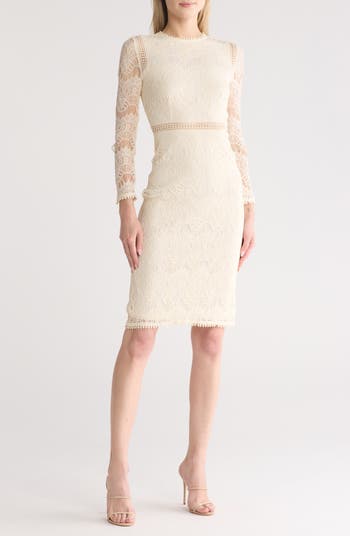 Love By Design Women's Lace Long Sleeve Midi Dress - Natural - Cocktail dresses