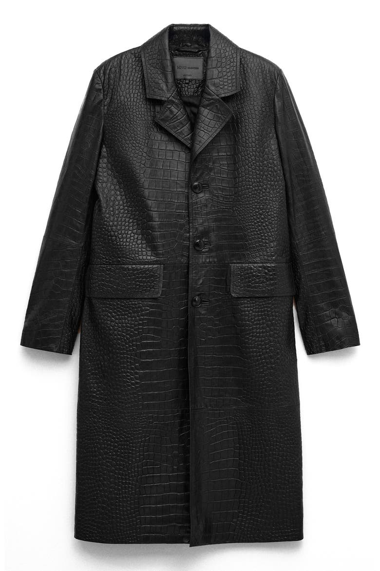 Croc Embossed Leather Coat, Main, color, BLACK