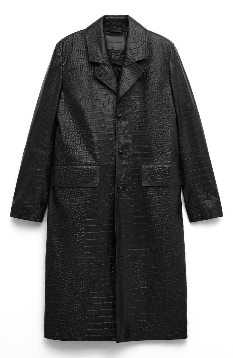 MANGO Croc Embossed Leather Coat, Main, color, 